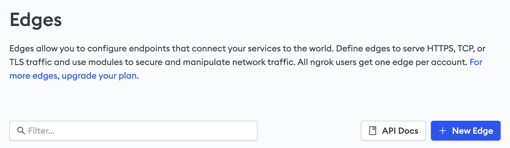 A screenshot of the edges page in the ngrok dashboard