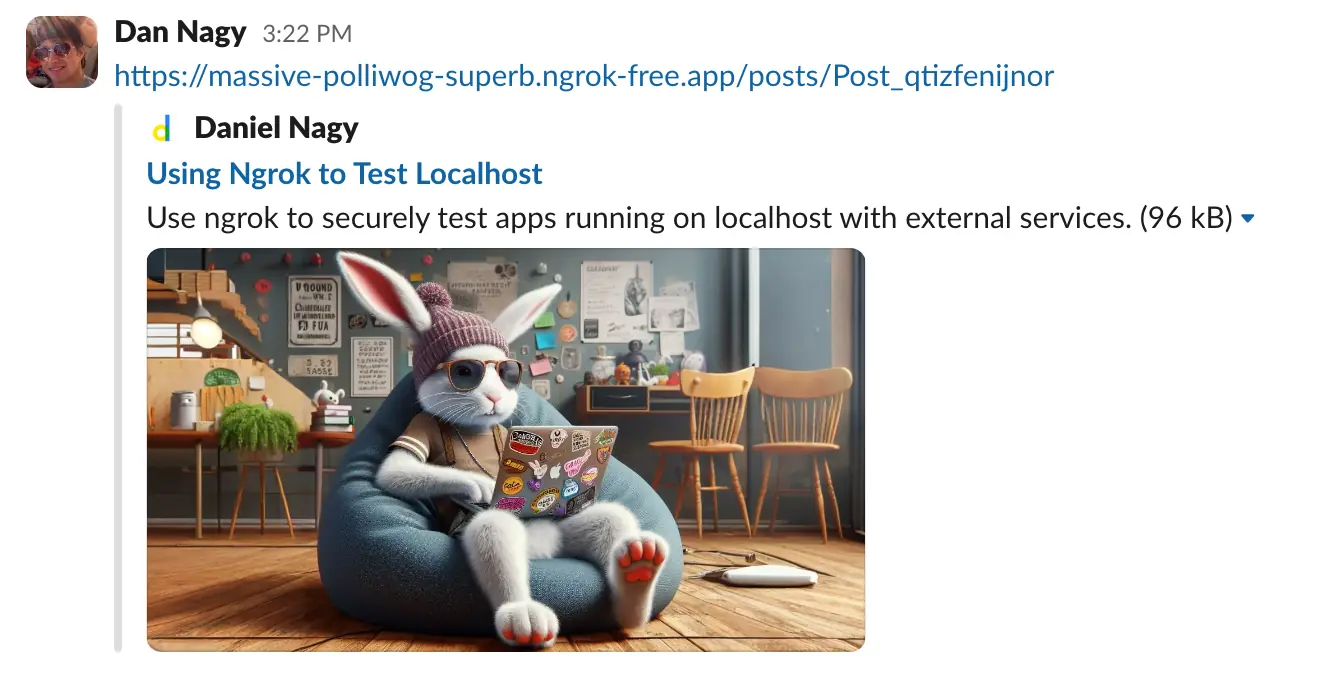 A screenshot of an example of me sharing a link in Slack