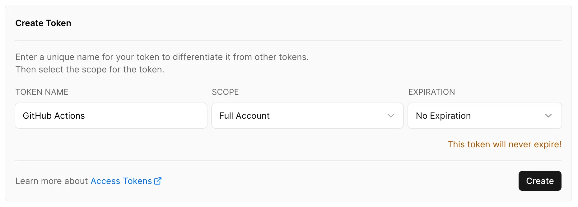 A screenshot of my API access token in my Vercel settings